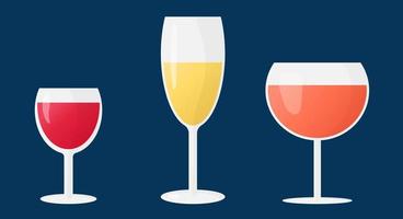 Set of glasses with different wines and drinks vector