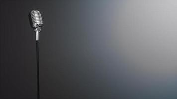 Retro silver microphone on gray background. 3D Rendering. photo