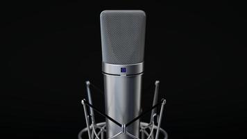 Vocal condenser studio microphone on isolated black background. 3D Render photo