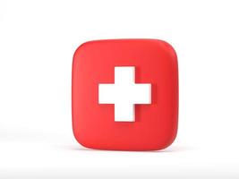 3D rendering, 3D illustration. Red cross icon isolated on white background. medical cross button. photo