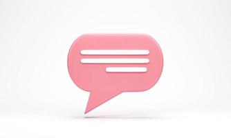 3D rendering, 3D illustration. Chat bubble icon isolated on white background. Minimal pink chat typing. Design element for social media, messages or comment. photo