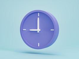 3D render, 3D illustration. Circle clock icon. Simple alarm clock on blue background. Minimal creative concept. photo