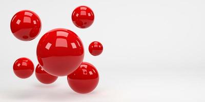 representación 3d, ilustración 3d. bola de esferas rojas voladoras sobre fondo blanco. concepto mínimo. foto