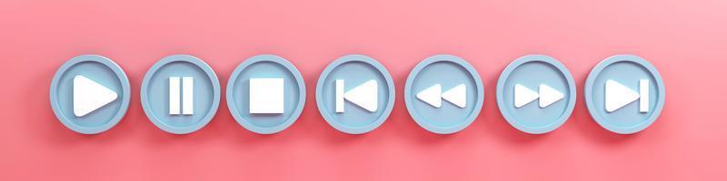 3d render 3d illustration. set of media player button icons on pink background. photo