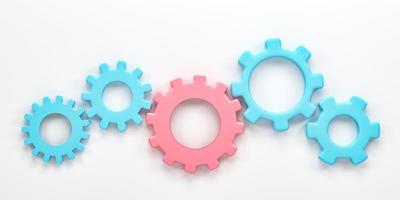 3D rendering, 3D illustration. Gear wheels. cogs and gears mechanism on white background. Teamwork cooperation machine symbolism concept. photo