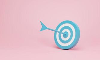 3d render, 3d illustration. Arrow hit the center of target or goal of success. Business target achievement, minimal concept.