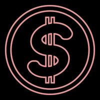 Neon dollar in the circle the red color vector illustration flat style image