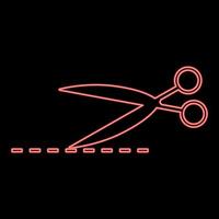 Neon scissor with cut line red color vector illustration flat style image