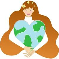 Cute cartoon girl with heart shape globe. vector