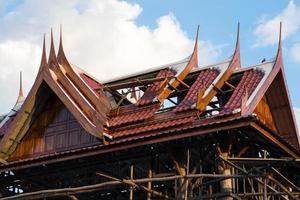 Thai roof scaffolding sky cloud.