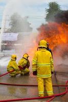 Firefighters extinguish oil train. photo