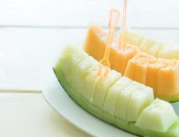 Juicy slice cantaloupe melon photo