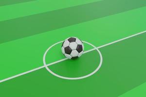 Football soccer ball on the center of the filed 3D render illustration photo