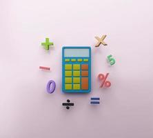 Minimal calculator with math function symbols 3D render illustration photo