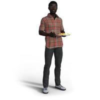 Young Indian man with food in causal clothing in 3D illustration photo