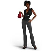 Beautiful and elegant black woman with red bag in 3D illustration photo