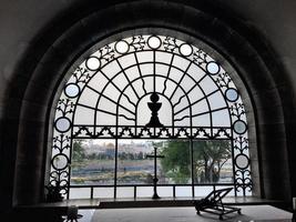 Jerusalem in Israel in May 2019. A view of the window in the Dominus Flavit Church in Jerusalem photo