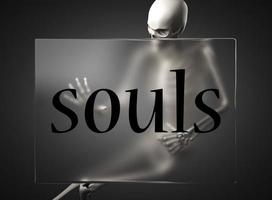 souls word on glass and skeleton photo