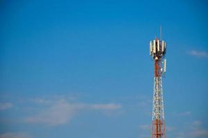 Telecommunication tower of 4G and 5G cellular. Antenna transmission communication. Cell phone signal base station. photo