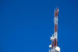 Telecommunication tower of 4G and 5G cellular. Antenna transmission communication. Cell phone signal base station. photo