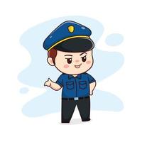 ilustración de feliz lindo policía kawaii chibi diseño de personajes de dibujos animados vector