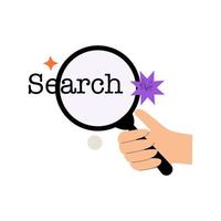 Hand is holding magnifying glass. Vector concept illustration for search option. Search vector illustration in flat cartoon style.