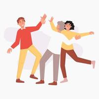 Happy people celebrating success, team achievement and support. Flat vector illustration on white background.