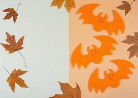 Halloween background with spiders and bats. Halloween holiday background. photo