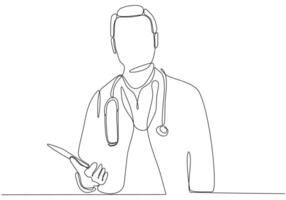 retrato de un médico masculino dibujo continuo de una línea diseño minimalista dibujado a mano vector