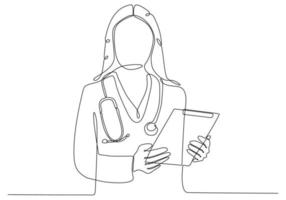 Portrait of female doctor continuous one line drawing one hand drawn minimalist design vector