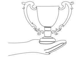 line drawing continuously raising hands champion competition champion concept vector illustration