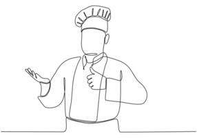 un dibujo de línea continua de un joven chef masculino. gran sabor a comida en el restaurante del hotel concepto dibujo de una sola línea diseño gráfico ilustración vectorial vector