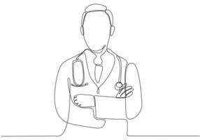 Portrait of male doctor continuous one line drawing one hand drawn minimalist design vector