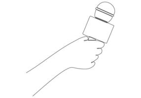 Continuous line image holding microphone, journalist symbol vector illustration