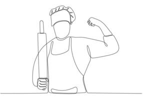 un dibujo de línea continua de un joven chef masculino. gran sabor a comida en el restaurante del hotel concepto dibujo de una sola línea diseño gráfico ilustración vectorial vector