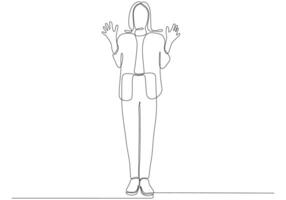 Continuous line of Hand Waving Woman, Welcome vector