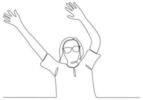 Continuous line of Hand Waving Woman, Welcome vector