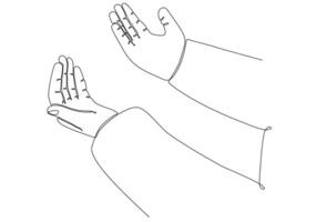 continuous line drawing of prayer hand. Hands palms together. Vector illustrations.