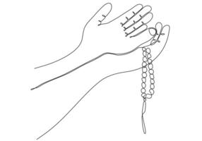 continuous line drawing of prayer hand. Hands palms together. Vector illustrations.