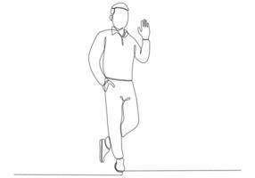 Continuous line of man Waving, Welcome vector