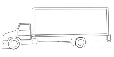 One line drawing of a modern large trailer truck with containers. Courier cargo vector