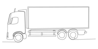 dibujo de una línea de un camión de remolque grande moderno con contenedores. carga de mensajería vector