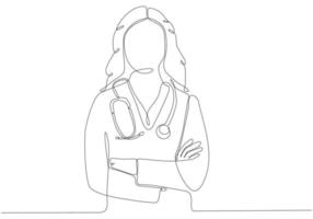 Portrait of female doctor continuous one line drawing one hand drawn minimalist design vector
