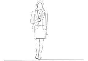 Continuous line drawing of woman holding microphone, journalist symbol vector illustration