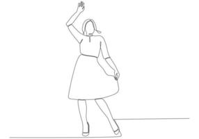 Continuous line of Hand Waving Woman, Welcome vector