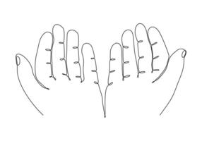 continuous line drawing of prayer hand. Hands palms together. Vector illustrations.