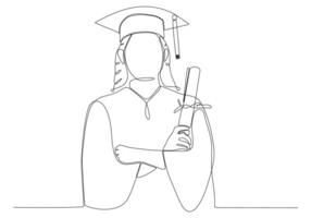 continuous single drawn one line girl student drawn by hand picture silhouette. Line art. graduate student graduate vector