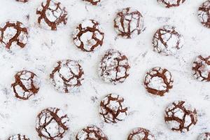Chocolate cookies on white background. Top view
