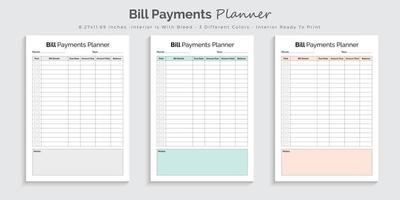 Bill payments planner and tracker printable interior design template vector