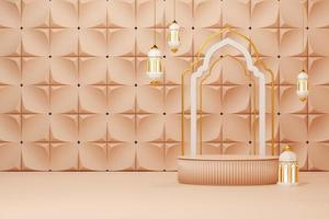 3d rendering image of ramadan and eid fitr adha mubarak theme greeting background with islamic decoration objects photo